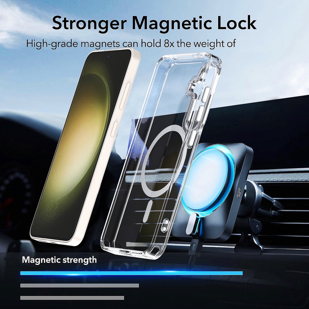 Ôp Điện Thoại Trong Suốt Dày Dặn Chống Sốc Kèm Khung Kim Loại Từ Tính Cho Samsung Galaxy S23 Fe A55 A14 A15 A34 A54 A13 A24 A25 A35 S24 S23 Ultra Plus Ốp