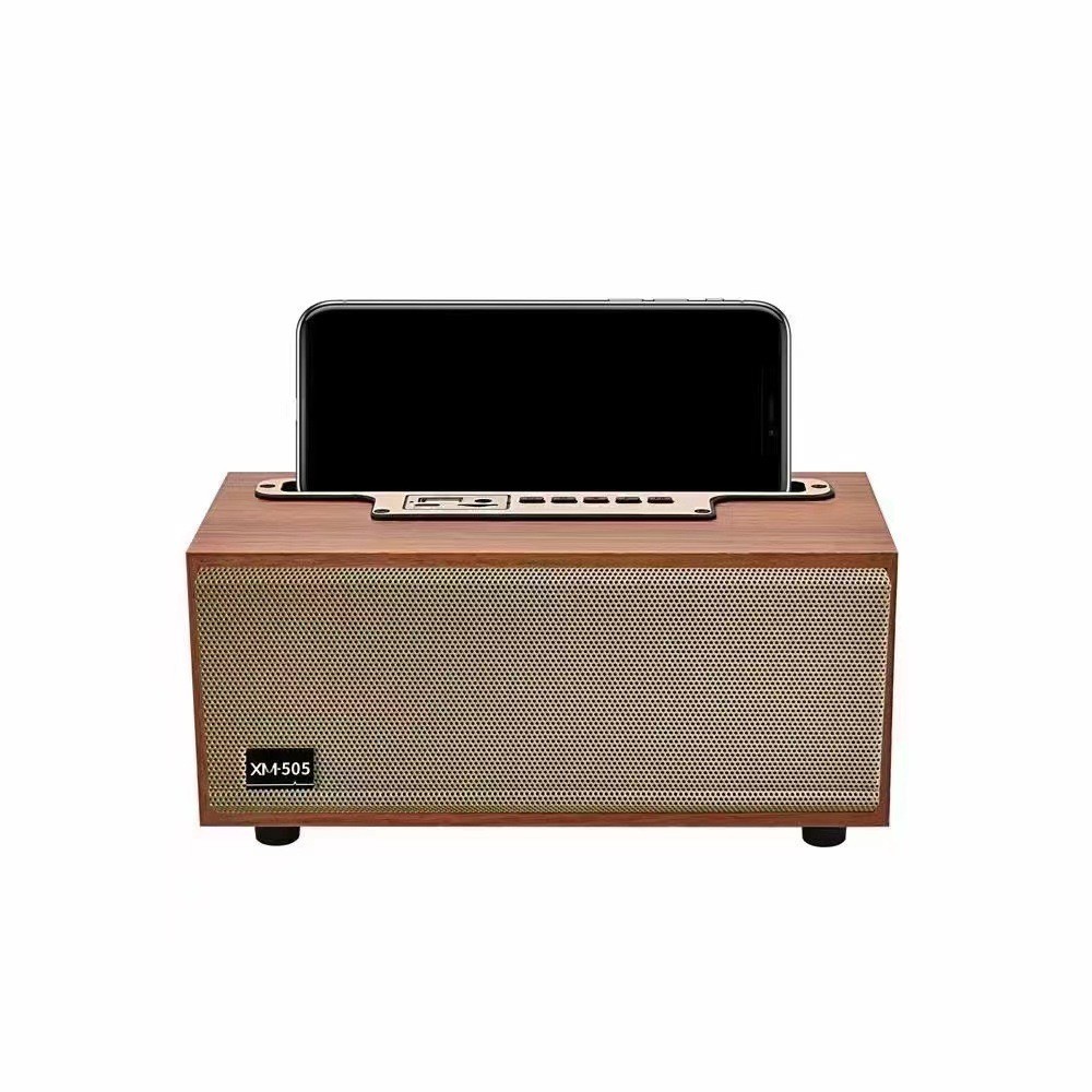 Loa bluetooth XM-505 vỏ gỗ vintage, tích hợp giá đỡ, thiết kế phong cách cổ điển sang trọng