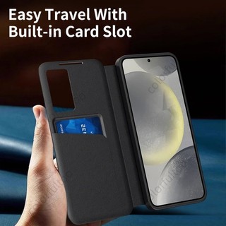 Ốp Lật Da Cửa Sổ Thông Minh Cho Samsung Galaxy S26 S25 Ultra Plus + S25Ultra S25FE S26 + 5G Không Trượt Trả Lời Thẻ Khe Cắm Vỏ Sách Bảo Vệ Toàn Diện Vỏ Chống Sốc