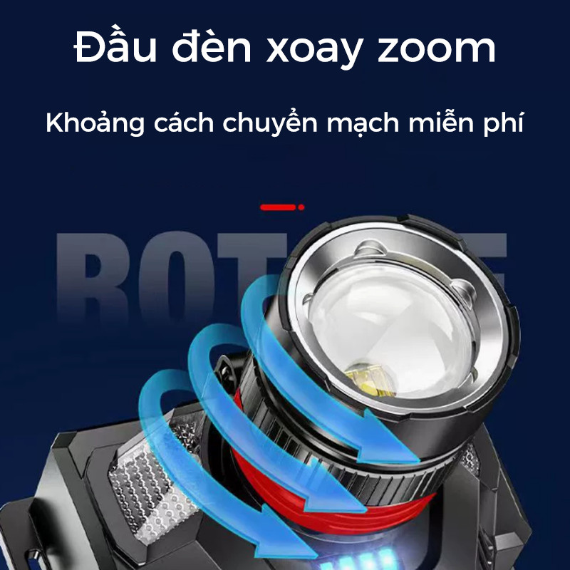 Đèn Pin Siêu Sáng Đội Đầu Pin Trâu Vỏ Kim Loại Siêu Bền Chống Thấm Nước Tốt Kèm Cảm Biến Vẫy Tay