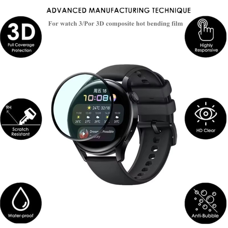 1-3 Chiếc 3D Kính Cường Lực Cho Huawei Watch Ultimate GT Rummer Cyber Active GT5 GT4 GT3 GT2 GT2e Pro SE Porsche 46mm 42mm 43mm 41mm Chống Trầy Xước waterproo Bảo Vệ Màn Hình Đồng Hồ