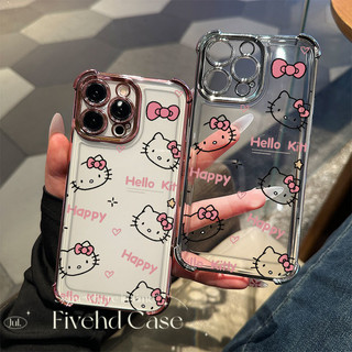 Ins Phim hoạt hình dễ thương Kitty Cat Pink Bow Vỏ cặp đôi trong suốt Tương thích cho iPhone 11 16 15 14 13 12 Pro Xs Max XR X 7 8 Plus Hàn Quốc Glow Laser Vỏ điện thoại Bảng điều khiển TPU mềm