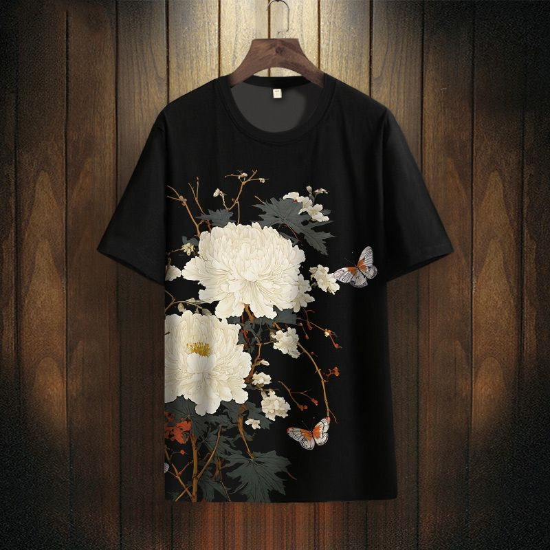 Áo thun ngắn tay họa tiết hoa cho nam, cổ tròn thời trang, oversized, mới, nhanh khô, áo thun thường ngày