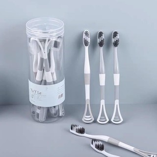 Set Bàn Chải Đánh Răng 2 Đầu Có Cạo Rơ Lưỡi (Hộp Tròn Xám)