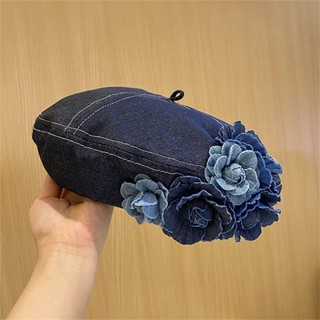 Mũ nồi lông tơ Cotton với họa tiết hoa, màu denim thời trang