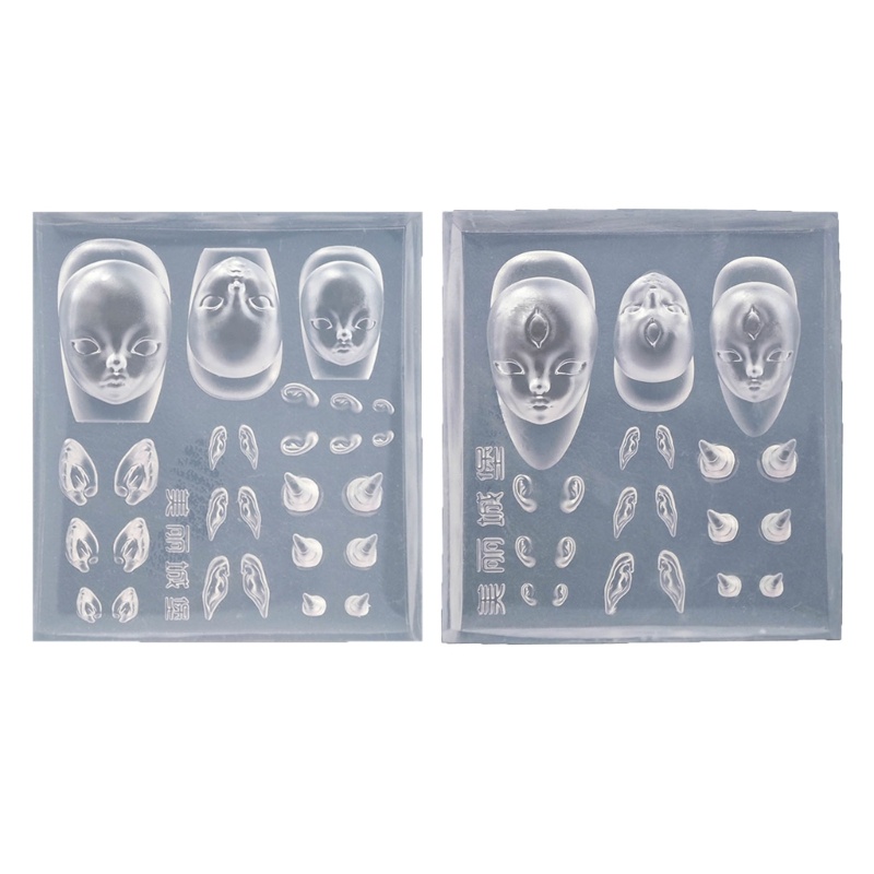 Li Silicone Móng Tay Khắc Khuôn Quỷ Sừng DIY Dập Stencils Dụng Cụ Làm Móng Tay