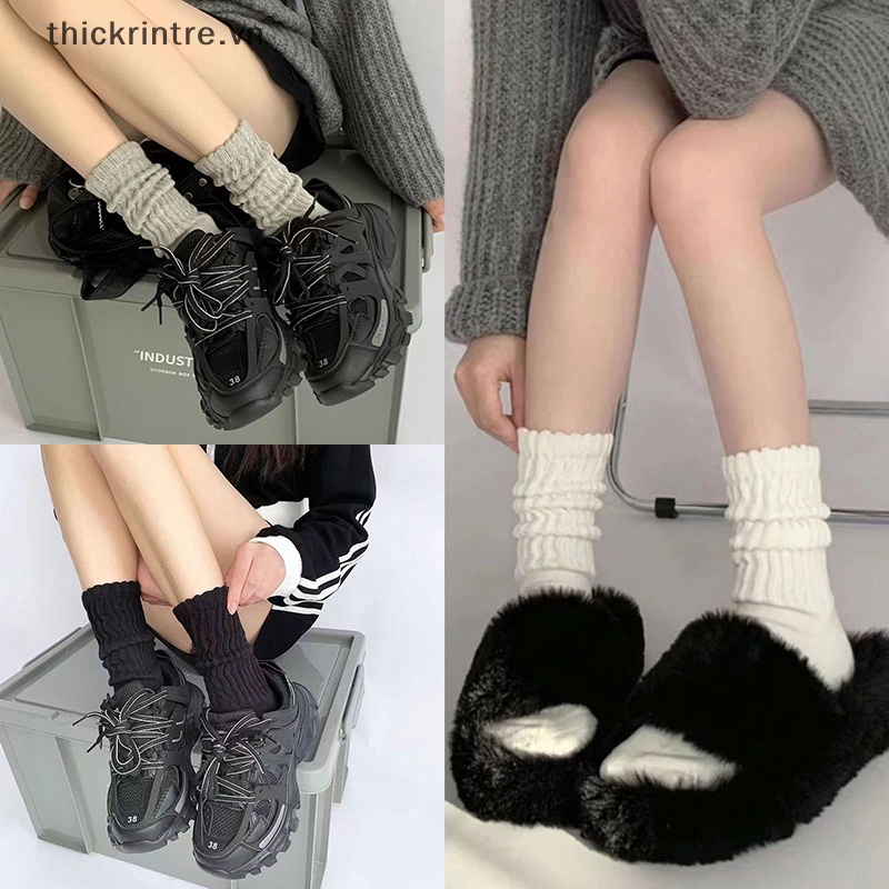 1 Đôi Tất Dệt Kim Dài Phối Bèo Màu Trơn Thời Trang Ngọt Ngào Cho Nữ vn