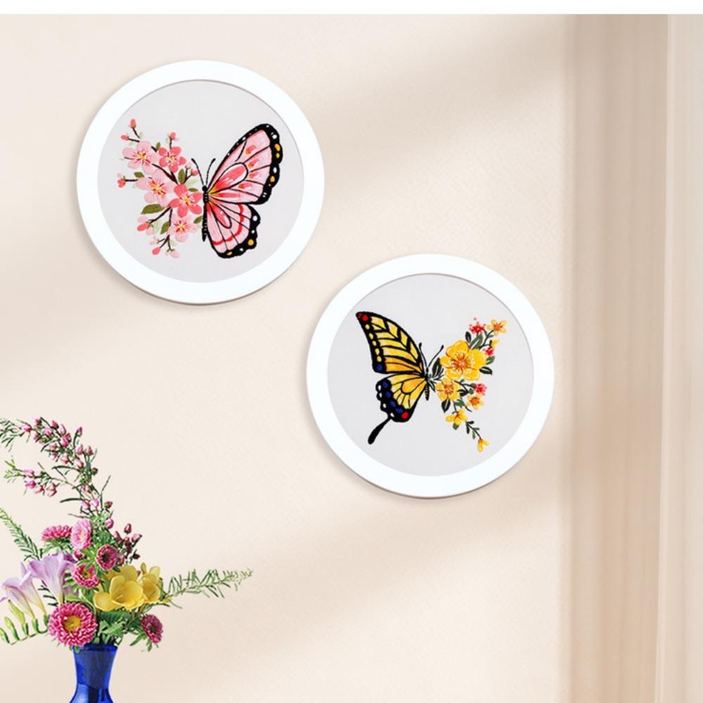 ODAKA Cross Stitch Kit, Bướm DIY Crafts Thêu Hoa, Trang Trí Kim Punch Handmade Kim Ren Thêu Hoop Người Mới Bắt Đầu