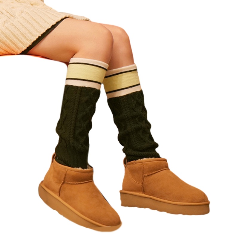 Vic Nữ Cô Gái Mới Lạ Chân Ấm Áp Colorblock Sọc Cáp Đan Chân Nắp Rời Slouch Không Chân Boot Còng Tất Dài