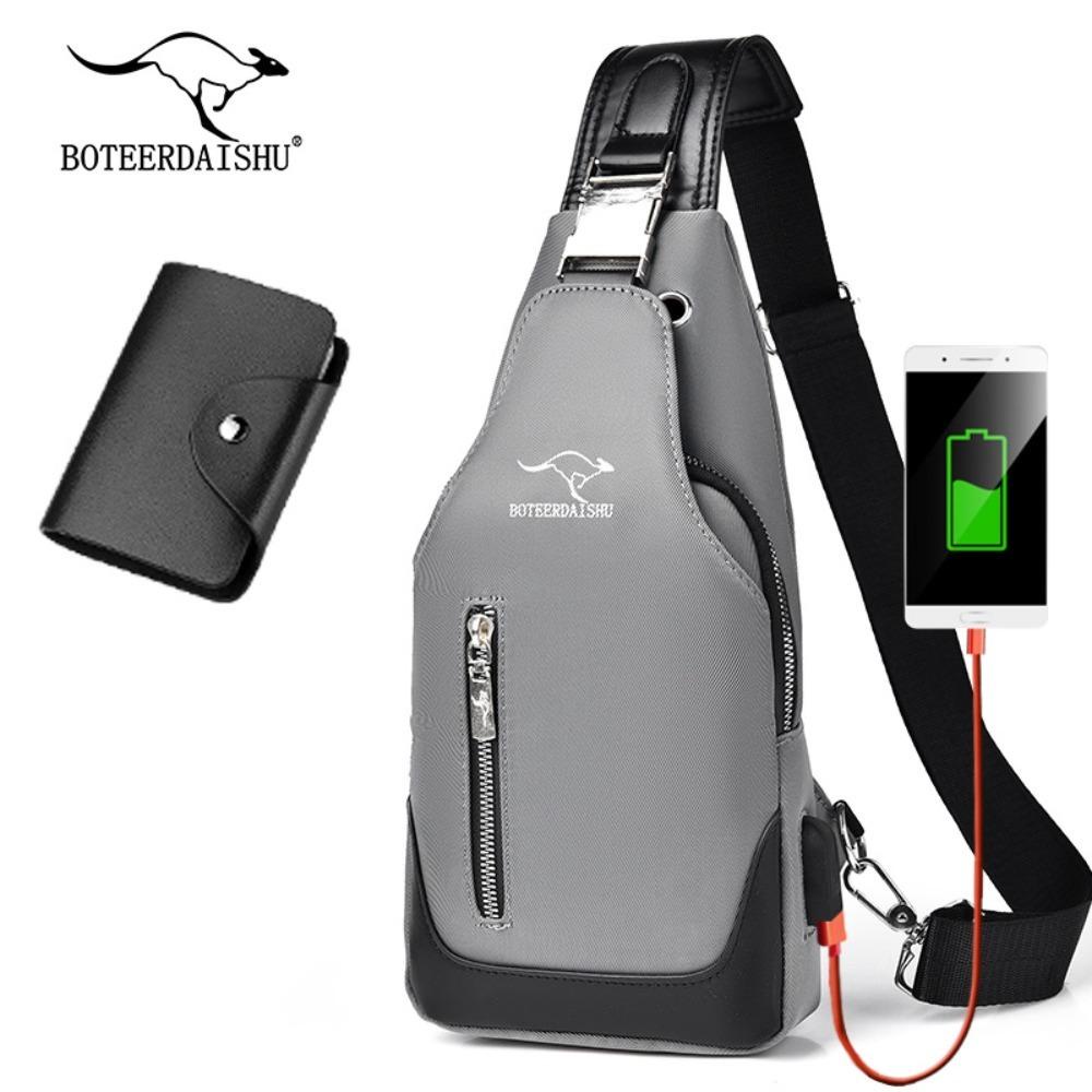 HOBBYIN Túi xách nam HOBBYIN, Túi đeo vai hợp thời trang sạc USB chống bụi bẩn, Túi xách Satchel nhỏ có thể giặt được thực tế