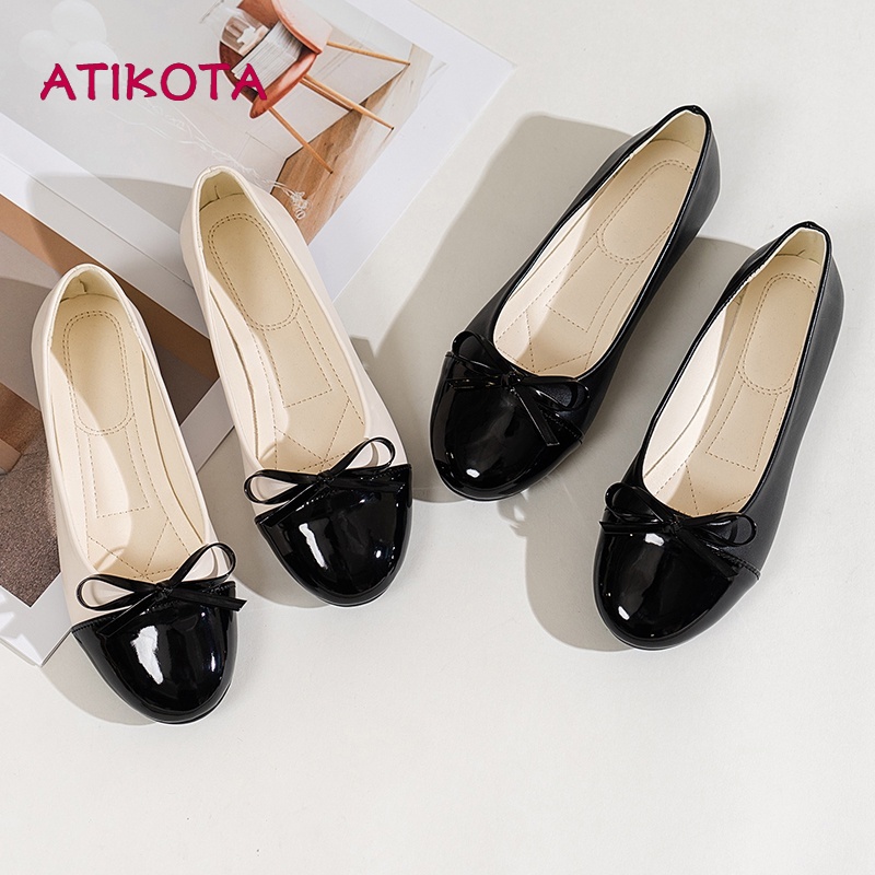Atikota Giày Búp Bê Mũi Tròn Đế Bằng Chống Trượt Hai Màu Sắc Cỡ Lớn Thoải Mái Thời Trang Cho Nữ