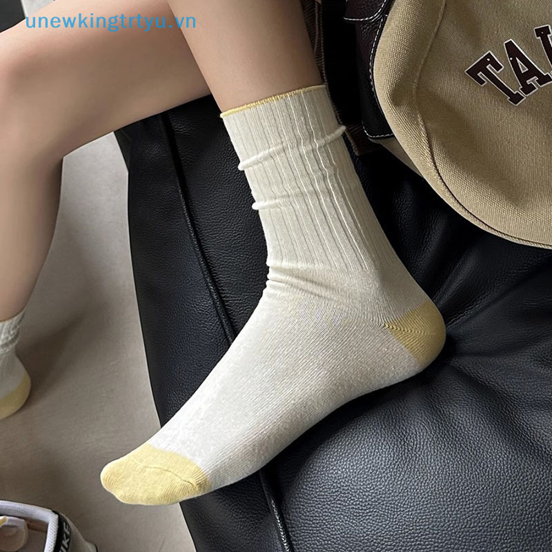 Vớ Cotton Dài Màu Trơn Đơn Giản Phong Cách Harajuku Nhật Bản Cho Nữ