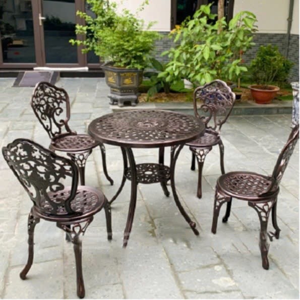 Bàn ghế Nhôm đúc Nhập khẩu Họa tiết sang trọng Bàn ghế sân vườn Bàn ghế ngoài trời BH 2 năm - HP04
