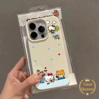 Hoạt Hình Dễ Thương Hello Kitty Màu Sóng Điểm Ốp Lưng Tương Thích Cho IPhone XR 13 16 11 15 12 14 Pro Max 14 15 16 Plus X XS Max Sang Trọng 3D Bóng Giá Đỡ Da Cảm Giác Họa Tiết Bao Da