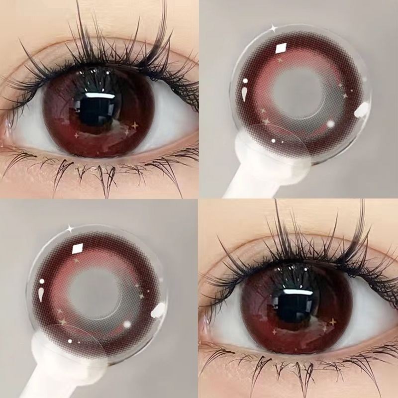 Set 2 Kính Áp Tròng Màu Đen contact lenses 0 ~ -8.00 black len 14.2mm lens cận lens nâu bean black 49