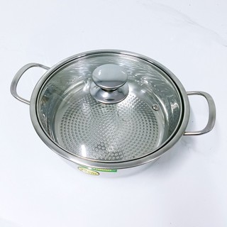 Nồi lẩu inox 304 Nắp kính đáy từ, size 22cm, 24cm,26cm,28cm  phù hợp ăn lẩu, xào - Trường An VN