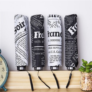 Ô Dù Che Mưa Nắng 3 Lớp Chống Tia UV 8 Nan Kép Họa Tiết Retro Giấy Báo Hàn Quốc Nhỏ Gọn Trắng đen Xanh Than Cho Nam và Nữ