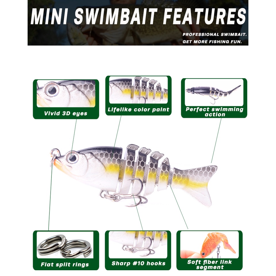 6cm 4.7g Mini Mồi Câu Cá Swimbait Nhiều Phân Đoạn Khớp Đánh chìm Crankbait Lặn Mồi umpan Pancing Gewang Bass Killer Bionic Giả Cá Giải Quyết