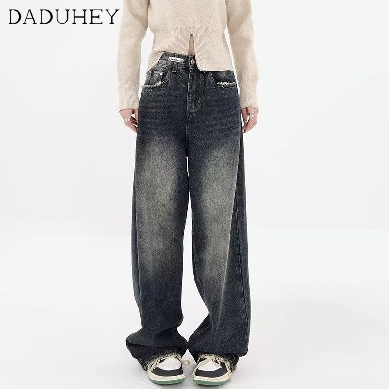Ảnh Quần jean DADUHEY cạp cao ống rộng phong cách đường phố Mỹ thời trang cao cấp 2023 size lớn 2