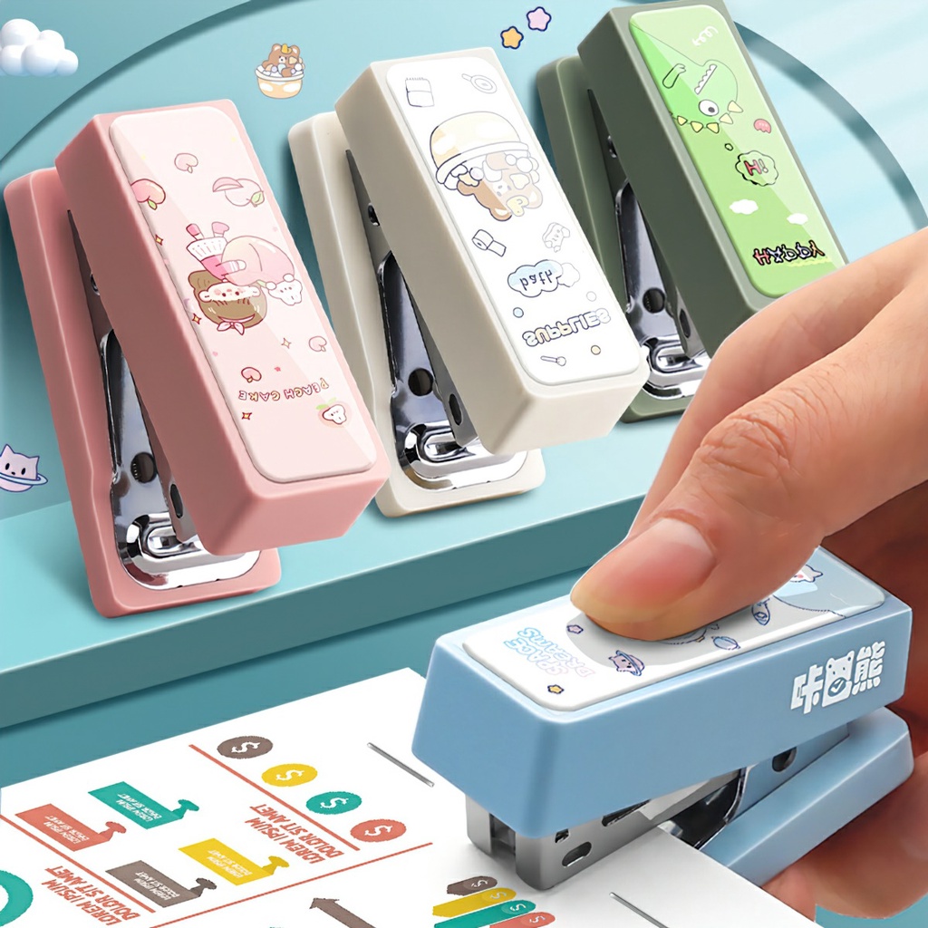 Máy dập ghim bấm  mini sắc màu kèm hộp 400 ghim