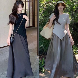 Chân váy dài qua gối The Simple bigize nữ dáng xòe chất vải lụa mềm mịn màu sắc basic phù hợp cho các nàng chuppy  CV15