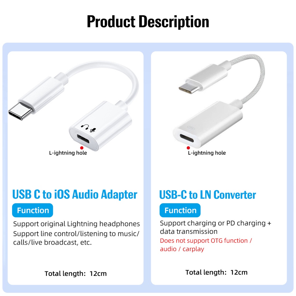 Ảnh Cáp chuyển đổi sạc/âm thanh tai nghe FONKEN USB C sang iOS thích hợp cho iPhone 15 Pad Pro Samsung 2