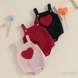 Jumpsuit Vải Nhung Kẻ Không Tay Có Túi Hình Trái Tim Cho Bé