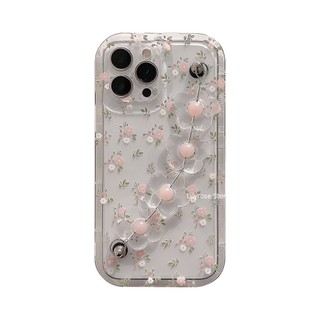 Ôp Điện Thoại Dẻo Trong Suốt Họa Tiết Hoa Xinh Xắn Kèm Vòng Tay & Dây Đeo Cho iphone 14 pro max 13 11 12 14