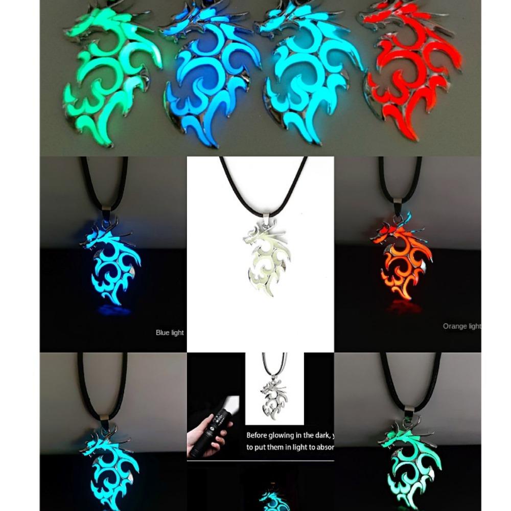 Vòng cổ rồng phát sáng VVDZA, Vòng cổ mặt dây chuyền rồng đính đá mặt trăng quyến rũ, Quà tặng năm Vintage Punk Phát sáng trong bóng tối Vòng cổ nam cậu bé