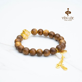 Vòng Trầm Cỏ 4 Lá Bạch Ngọc - Vòng Đơn - Size 8li - Trầm Hương Yên Lộc - (Mua một, tặng một Hộp Gấm)