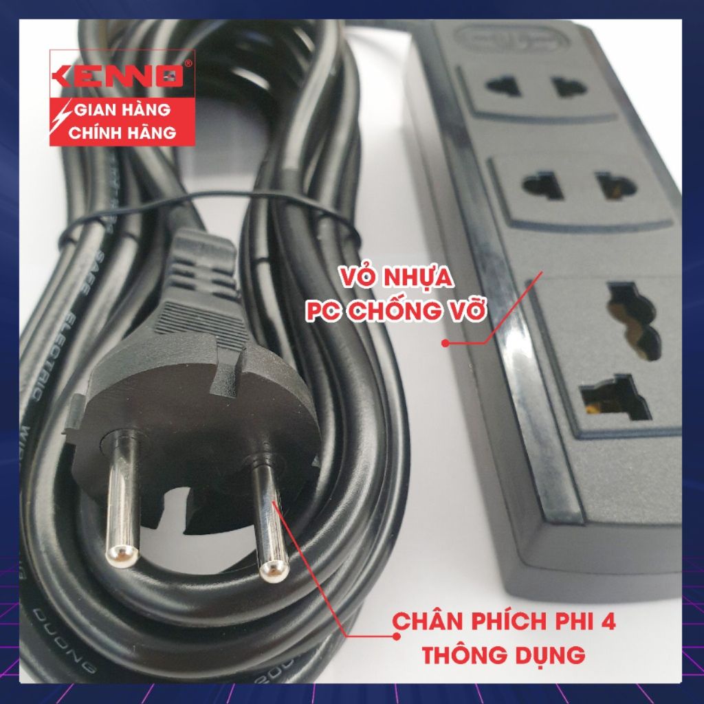Ổ cắm điện Đa năng chịu tải 3A3 3A5 Qled/Kenno 1200W 3 lỗ cắm lõi đồng cao cấp
