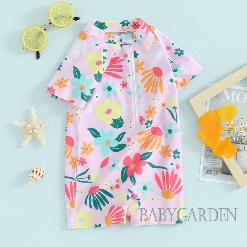 Bộ Đồ Bơi Tay Ngắn Có Khóa Kéo In Hoa Dành Cho Bé Gái 3 Tháng-3 Tuổi