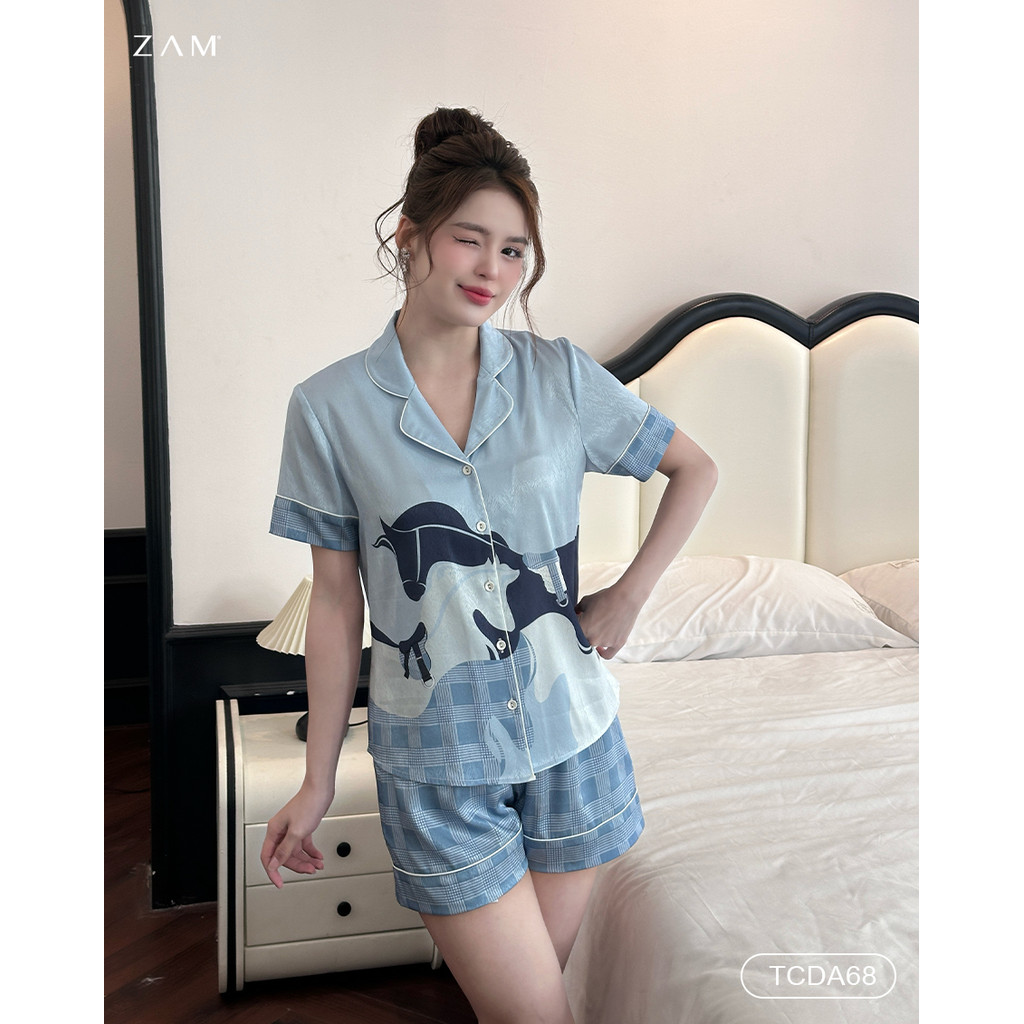 Ảnh BỘ MẶC NHÀ ZAM - TCDA68 - BỘ NGẮN TAY QUẦN ĐÙI  NGỰA KẺ XANH 3