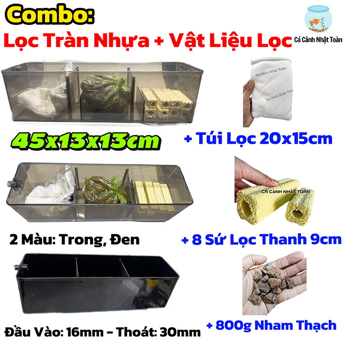 Combo Lọc Tràn Nhựa 45x13x13cm Kèm Vật Kiện Lọc, Chưa Kèm Bơm Nước (Lọc Cứng Cáp, Chắc Chắn)