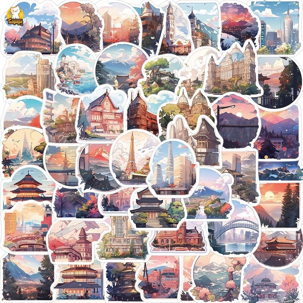 Set 50 cái sticker chống nước THÀNH PHỐ ANIME HOA ANH ĐÀO SIÊU ĐẸP BÌNH ...