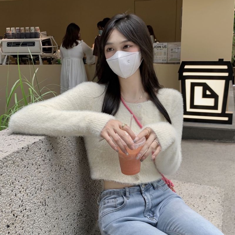 Áo Khoác cardigan Dệt Kim Tay Dài Cổ Vuông Thời Trang Thu Đông Hàn Quốc Mới