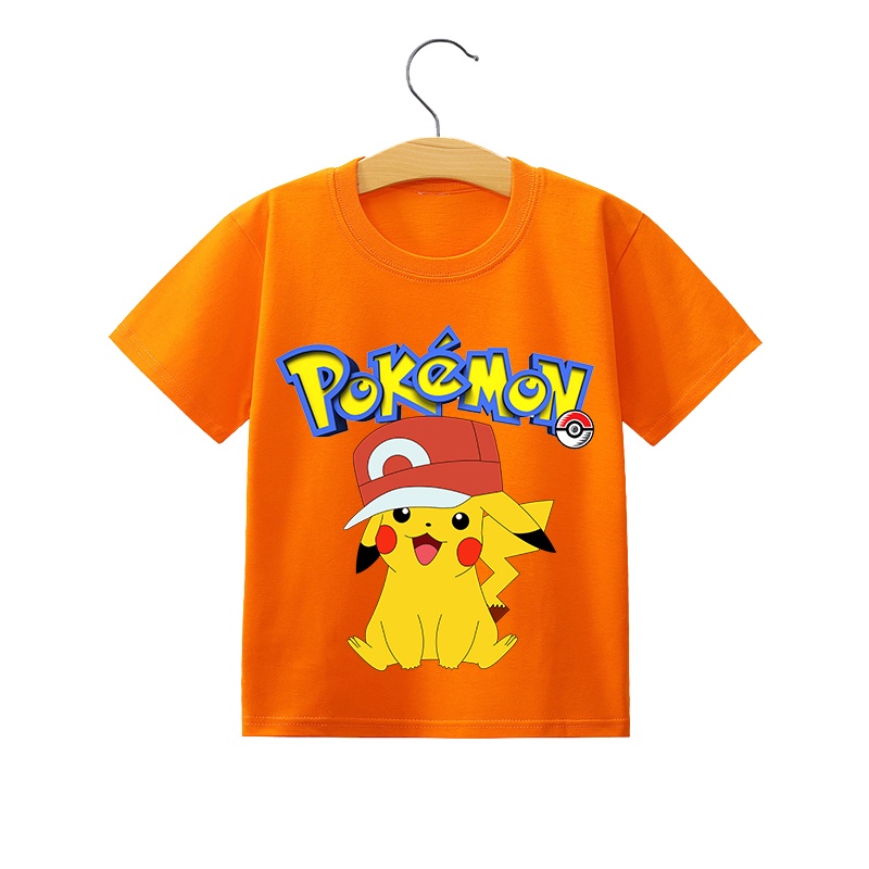 Áo Thun cotton Tay Ngắn In Hình pokemon pikachu Thời Trang Mùa Hè Cho Bé Trai