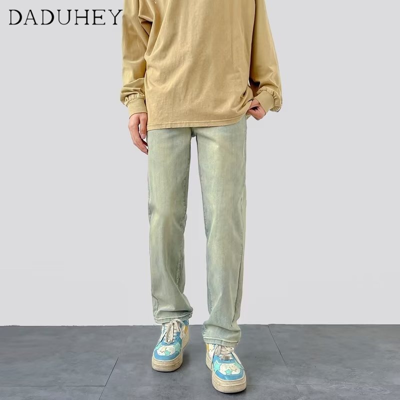 Ảnh DaDuHey New American Style Ins High Street Retro Thin Denim Jeans Niche High Waisted Stretch Straight Leg Pants 4