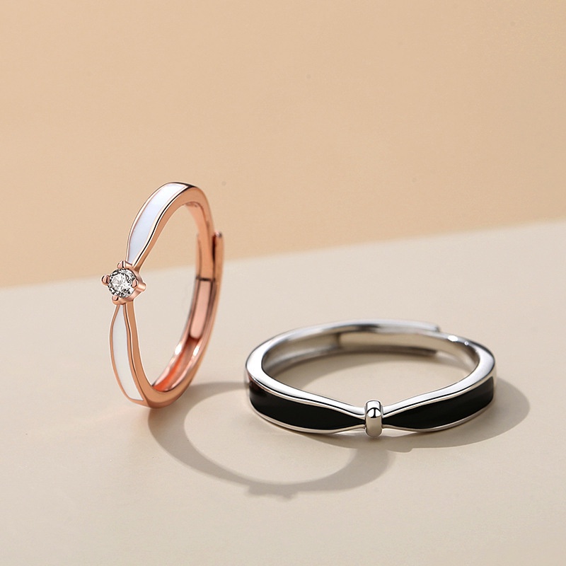 S925 Bạc Đen Ngày Ngủ Zircon Cặp Đôi Nhẫn Một Cặp Nam Nữ Nhẫn Cặp Đôi Quà Tặng Sinh Nhật
