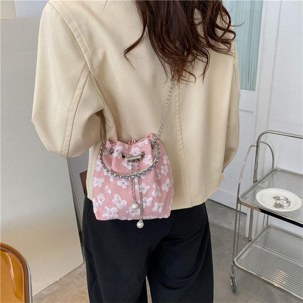 Túi Đeo Vai HOBBYIN, Túi Đeo Ngang Nylon Thiết Kế Hoa Xếp Ly, Dây Xích Thời Trang Vòng Tròn Cầm Tay Tinh Tế Túi Xách Nữ