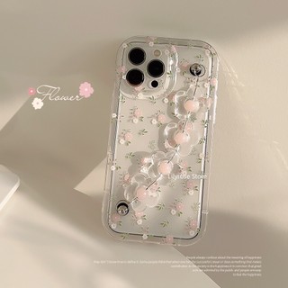 Ôp Điện Thoại Dẻo Trong Suốt Họa Tiết Hoa Xinh Xắn Kèm Vòng Tay & Dây Đeo Cho iphone 14 pro max 13 11 12 14