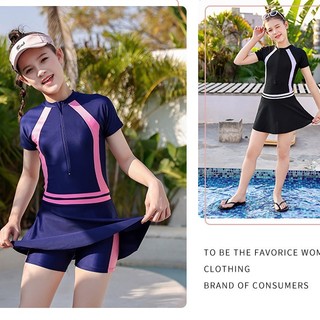 Bộ Đồ Bơi Bé Gái 2 Món Phong Cách Mới Học Sinh Một Mảnh Đồ Bơi 6-12 Tuổi Dễ Thương Kem Chống Nắng Bé Gái Đồ Bơi