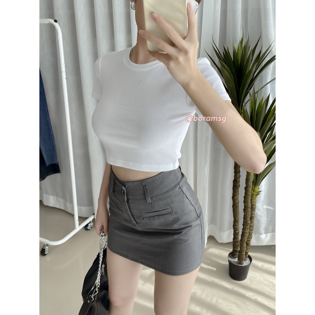 Chân váy chữ a mini lưng cao, chân váy xám có lót trong basic phong cách Hàn Quốc BORAM SG