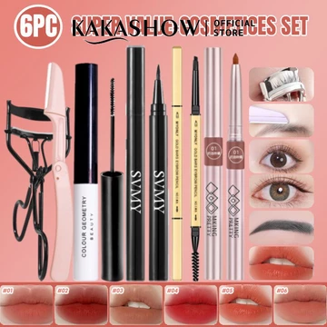 Bộ 6 Sản Phẩm 3 Trong 1 Gồm Bút Kẻ Viền Môi + Bút Kẻ Mắt + mascara + Bút Kẻ Lông Mày + Dụng Cụ Chuốt Lông Mi