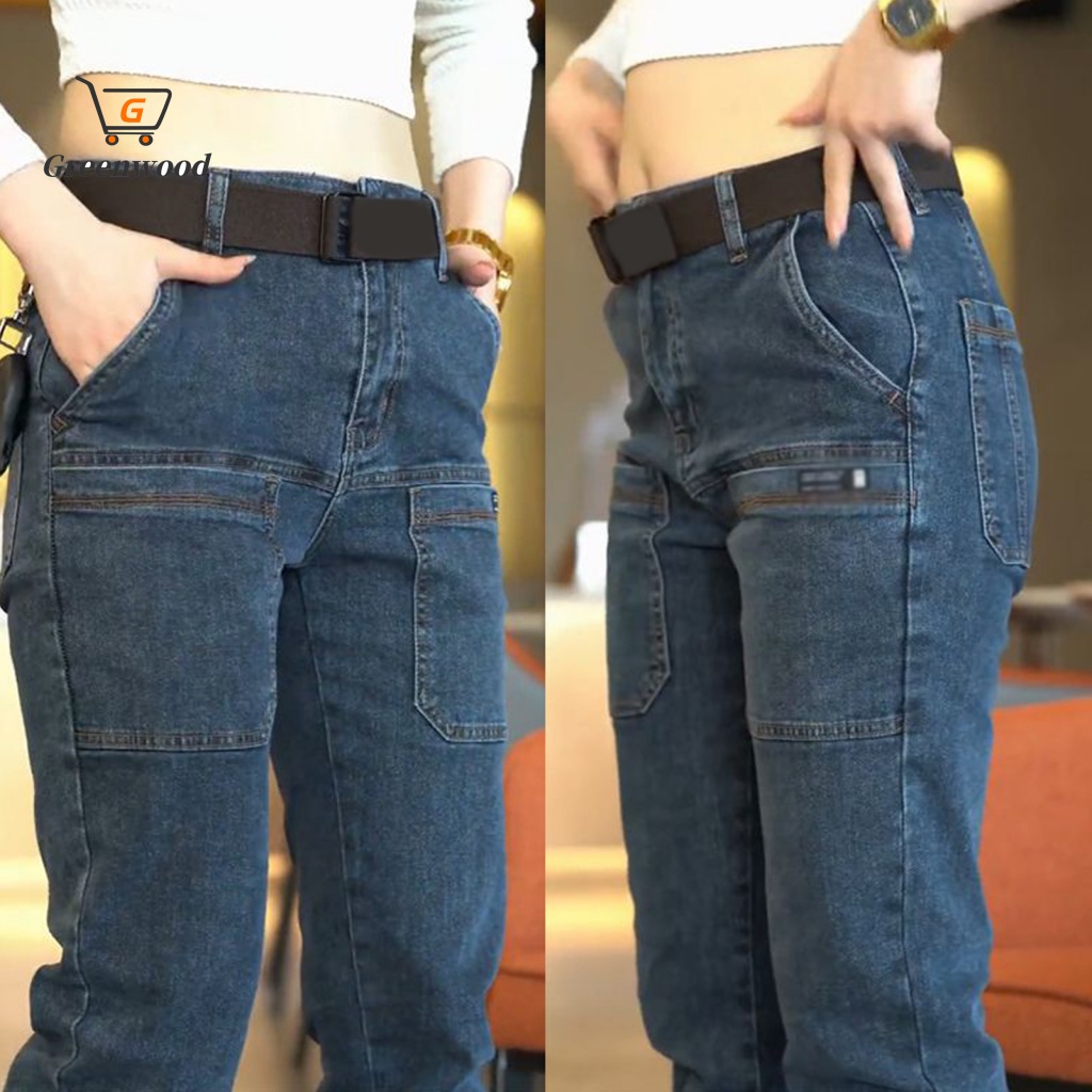 Gre Quần Jean denim Dài Đến Mắt Cá Chân Mềm Mại Thoáng Khí Phong Cách retro Hàn Quốc Có Nhiều Túi Dành Cho Nam
