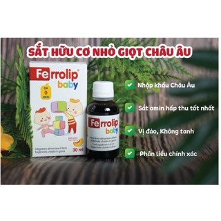 Sắt nhỏ giọt Ferrolip Baby giúp giảm nguy cơ thiếu máu do thiếu sắt cho bé lọ 30ml  (Không quà)