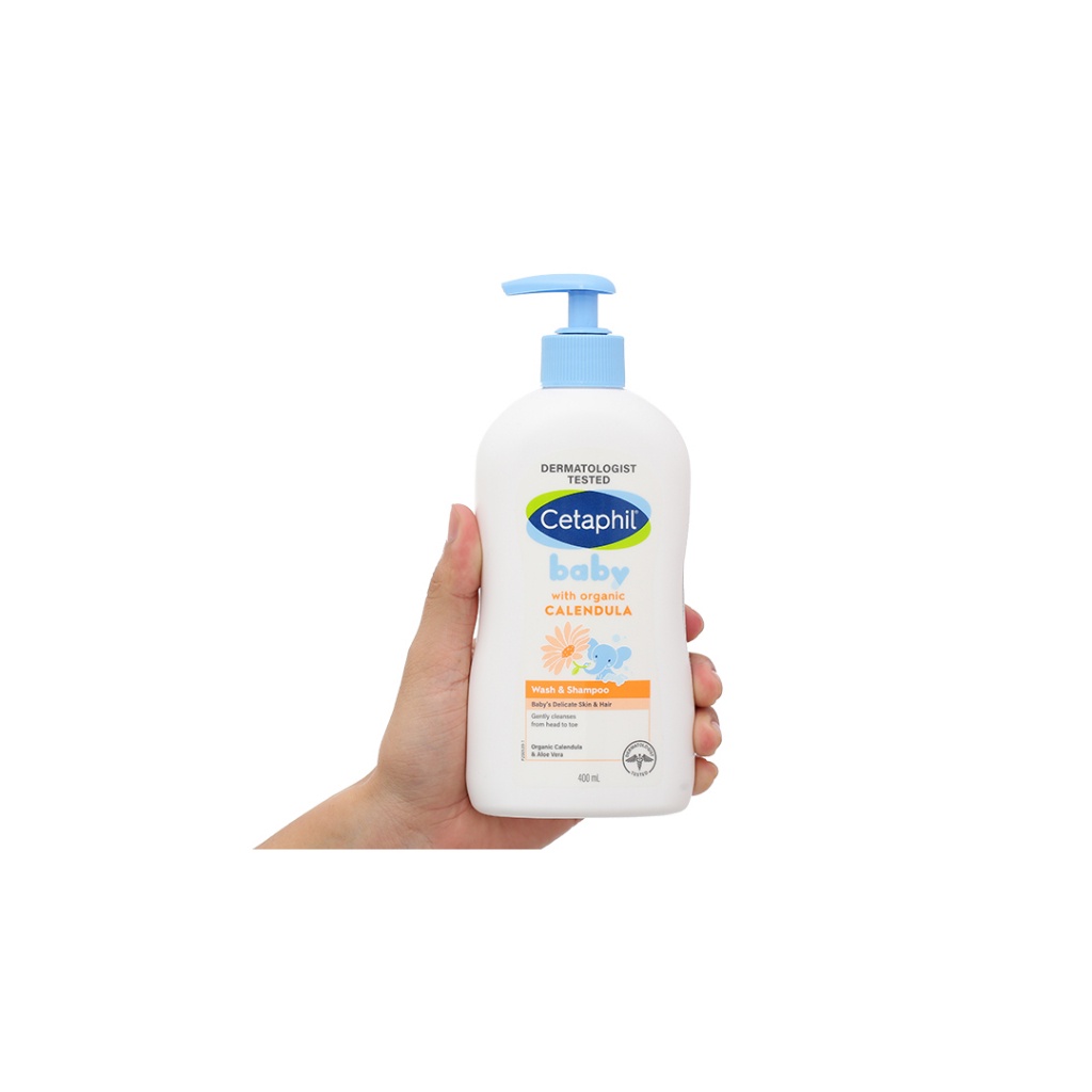 Sữa Tắm Gội Cho Bé Cetaphil Baby Wash & Shampoo - Sữa Tắm Em Bé Tibong Store Với Hoa Cúc Hữu Cơ Organic Calendula 400ml