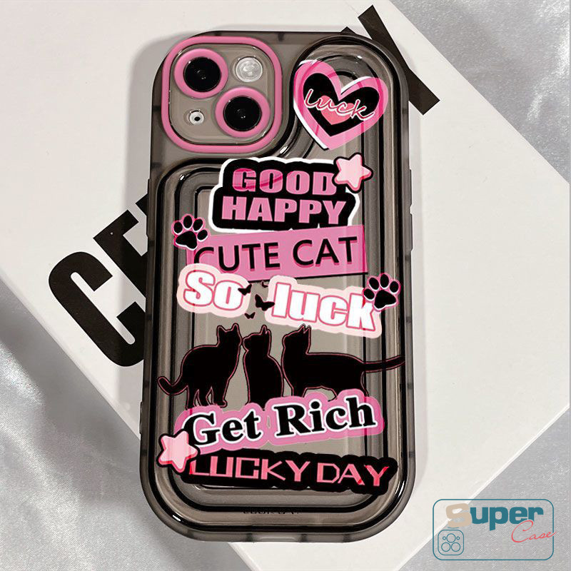 Ốp điện thoại hình mèo đen dễ thương Graffiti sáng tạo tương thích cho IPhone 13 11 15 14 12 Pro Max 7Plus XR X XS Max 8Plus 7 8 15 Plus SE 2020 Vỏ mềm dày chống sốc trong suốt