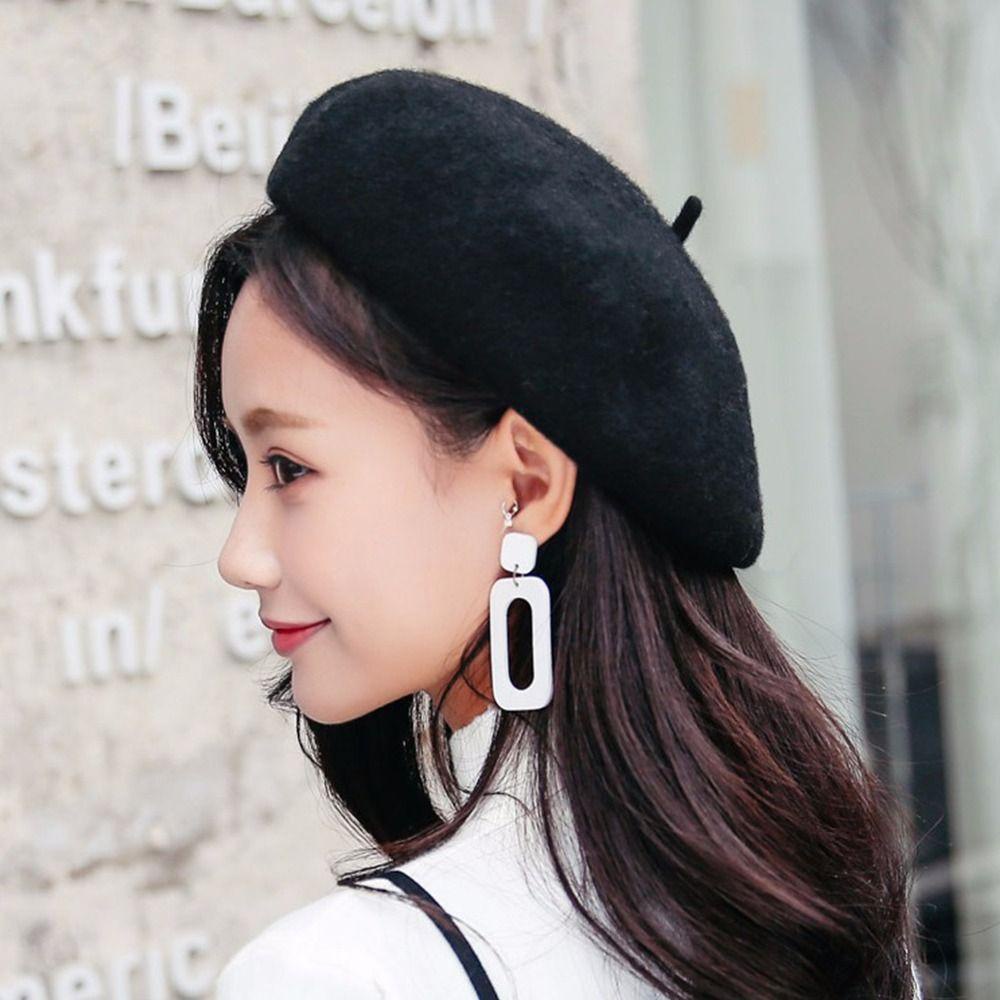 Mũ nồi len JiKK, Phụ kiện màu trơn Mũ nồi nghệ sĩ, Len nguyên khối dày 10 màu Mũ phẳng ấm áp dành cho nữ