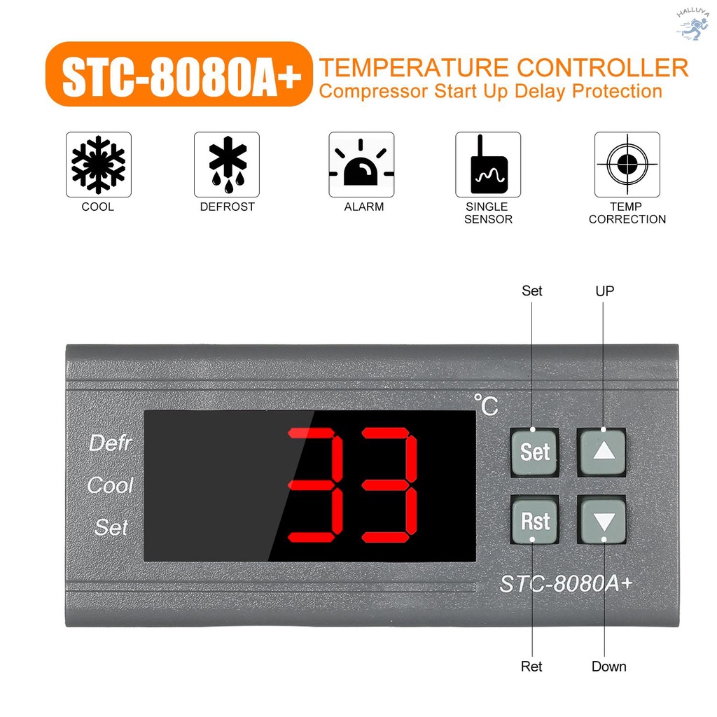 Digital Temperature Controller STC-8080A+ Refrigerator Thermostat for Refrigerator Automatic Defrosting with NTC Sensor Probe 220V